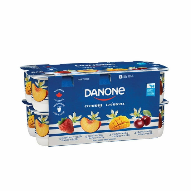 Yogourt crémeux Danone, saveur fraise-vanille / pêche-vanille / cerise-vanille / mangue-vanille, (emballage de 16)
