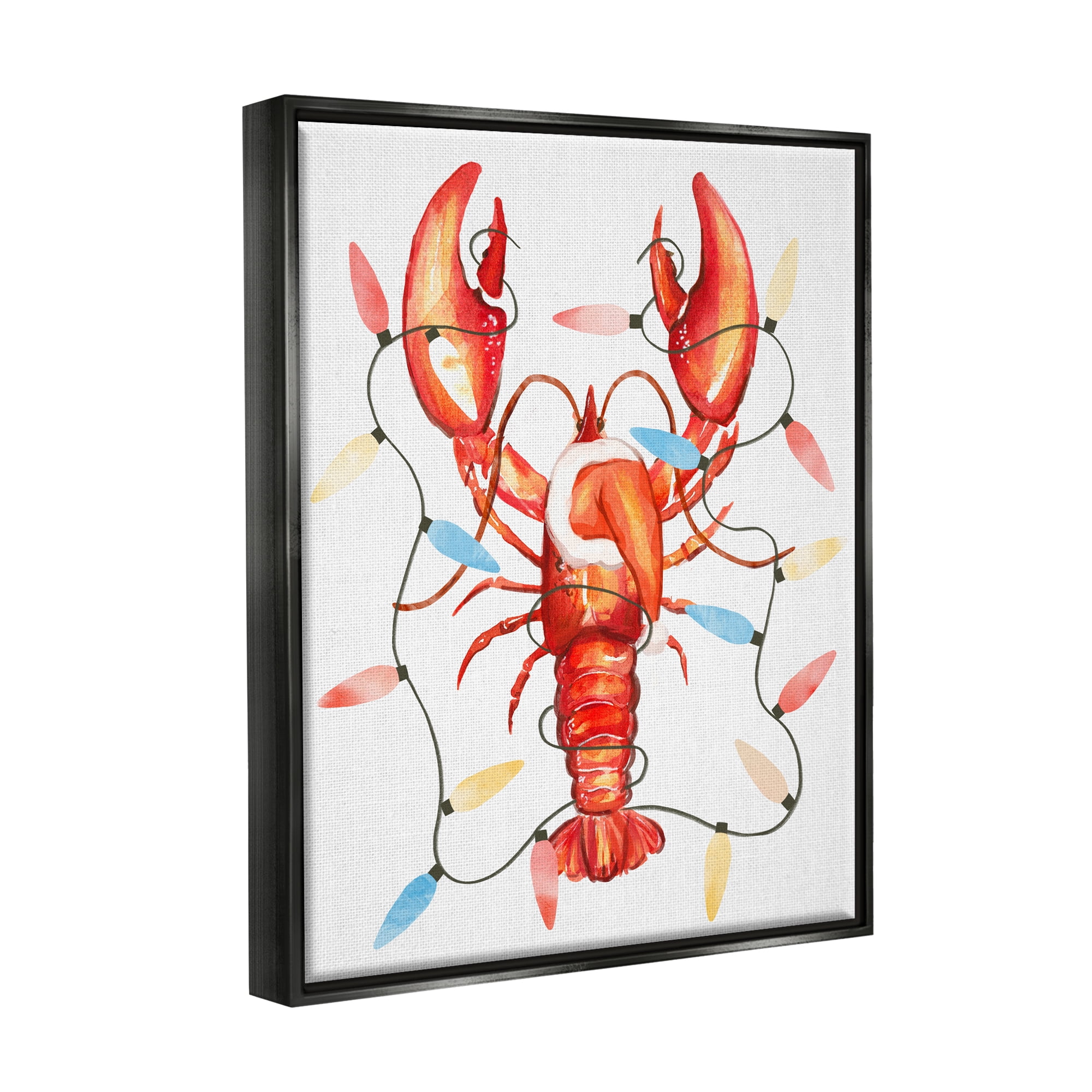 Stupell Industries Nautical Lobster Christmas Lights Holiday Painting Black Floater Framed Art Print Wall Art