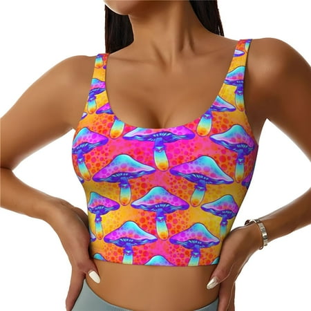 Jgfou Magic Mushrooms Print Womens Sports Bra - Padded Workout Sports Bras Crop Tank Top