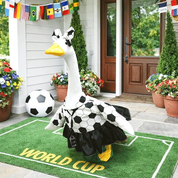 23 Inch Soccer Porch Goose Outfit, Soccer Ball Print Porch Goose Costume Fits 23" Large Cement Goose Statue - Lawn Geese Clothes for Outdoor Patio Yard Garden Decor Summer Game Day Decorations
