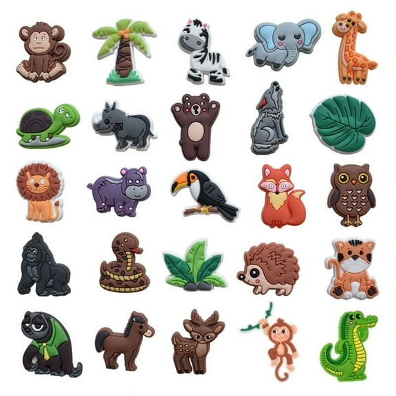 25PCS Jungle Animal Shoe Charms Cute Wild Animal Shoe Charms for Clog Decoration Fun Shoe Accessories for Girls Boys Teens Kids Adults