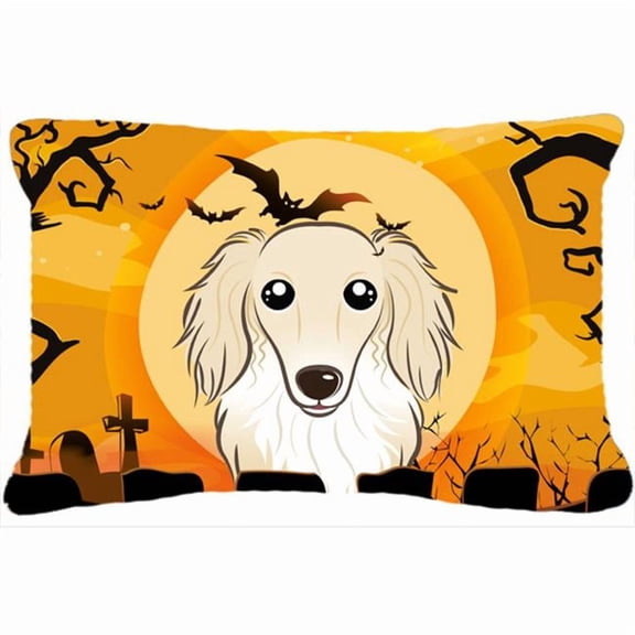 Carolines Treasures BB1770PW1216 Halloween Longhair Creme Dachshund Canvas Fabric Decorative Pillow, 12H x16W,