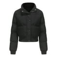 thumbnail image 5 of Women's Short Thicken Jacket Zip Up Solid Warm Coat for Autumn Winter Lightweight High Collar Padded Coat for Daily Wear Work, 5 of 8