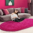 thumbnail image 5 of ZENELESS Oval Fluffy Rug, Non-Slip Soft Plush Shag Carpet for Kids Room Nursery Dorm Living Room, 2.6 x 5.3ft Rose Red, 5 of 6