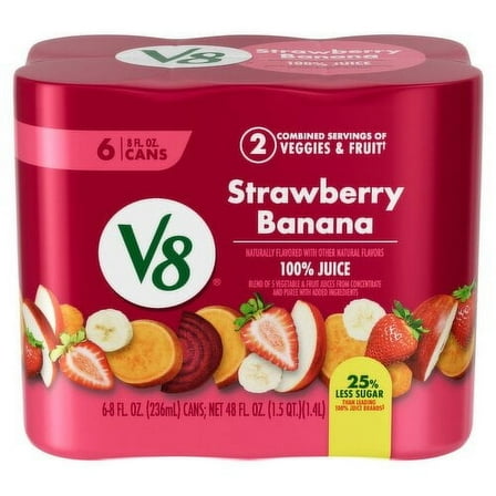 V8 Strawberry Banana 100% Juice, 8 fl oz, 6 count( pack of 1 )