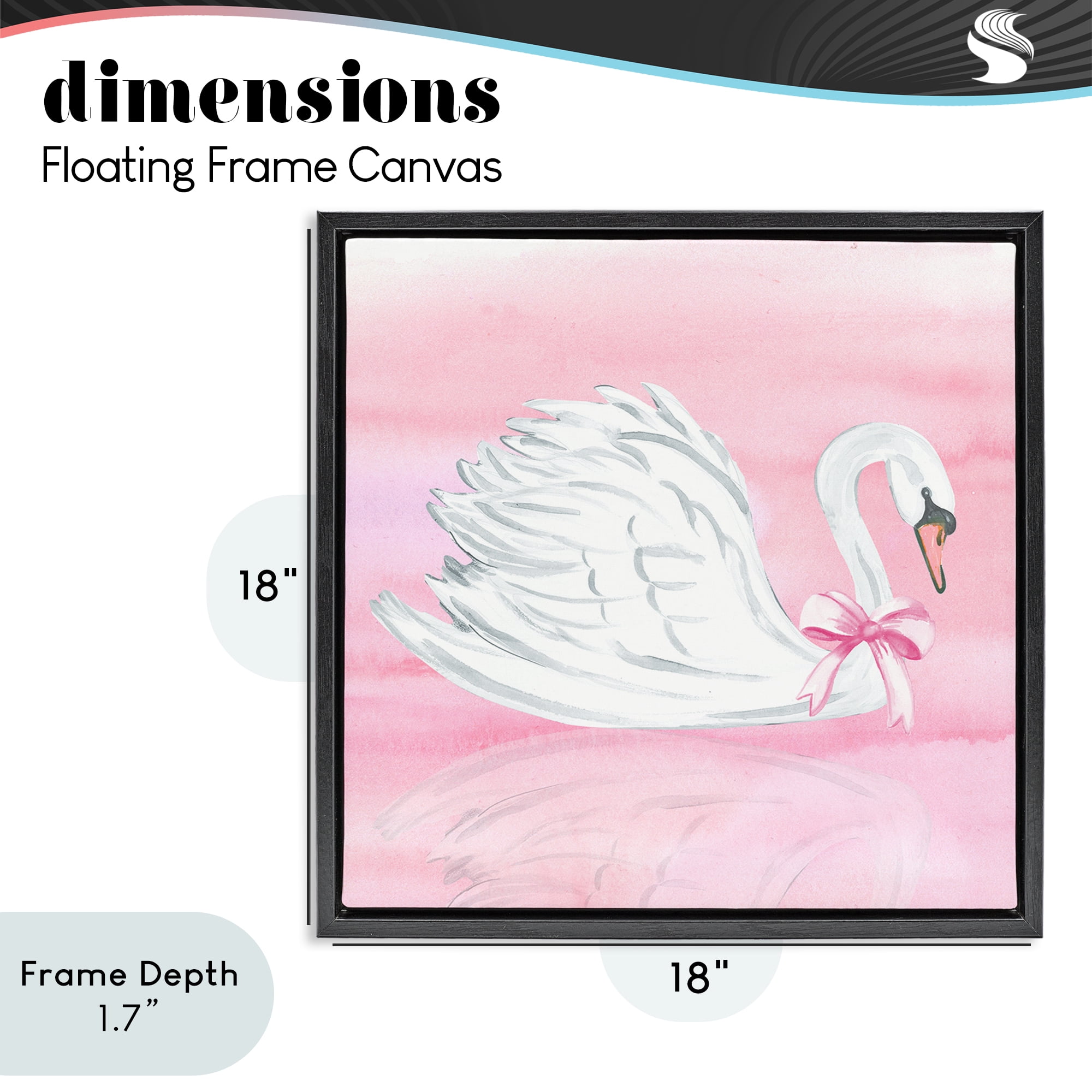 Stupell Industries Pink Bow Swan Black Framed Floater Canvas Wall Art, design by Corinne Haig