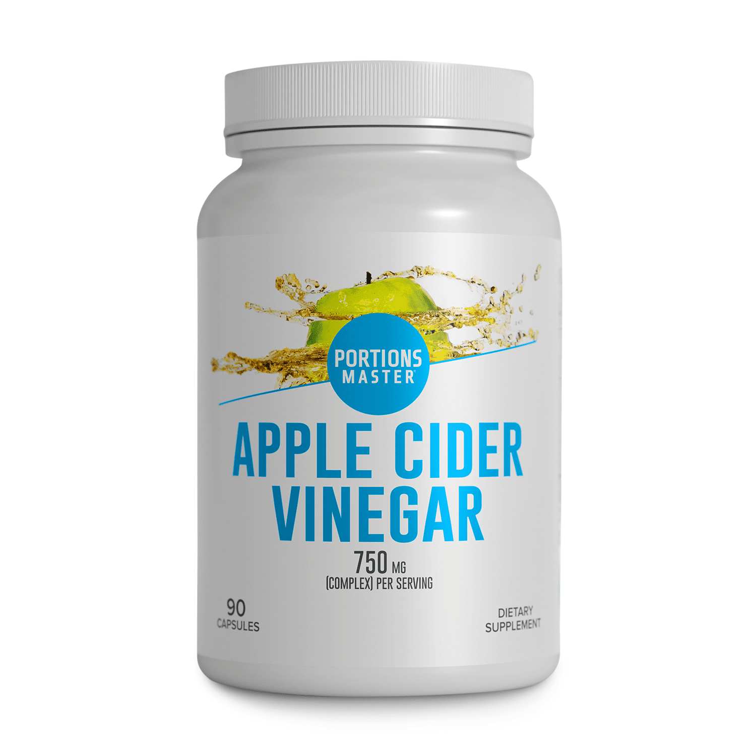 Portions Master Apple Cider Vinegar Pills from The Mother - Unfiltered Apple Cider Vinegar - Weight Loss - Detox Cleanse - Appetite Suppressant - Gastrointestinal Support - (750MG)