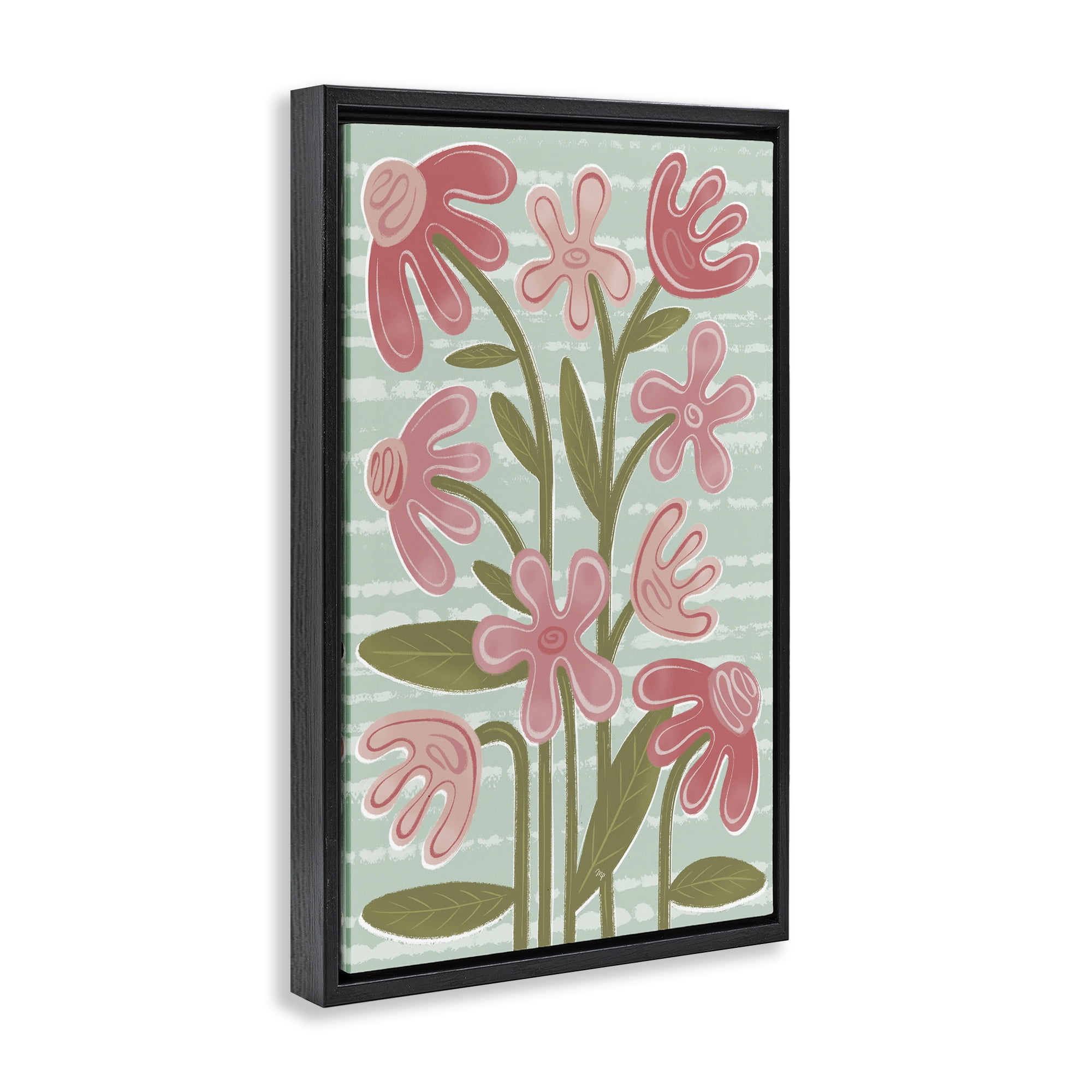 Stupell Industries Pink Whimsy Midcentury Flowers Black Framed Floater Canvas Wall Art, design by Martina Pavlova