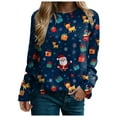 thumbnail image 4 of larppty Christmas Sweatshirts for Women Ugly Christmas Sweatshirts Santa Printed Long Sleeve Oversized Crew Neck Holiday Pullover Tops (Navy, XXL), 4 of 7
