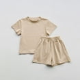 thumbnail image 2 of Odeerbi 1-10 Years Toddler Boys Girls Summer Outfits Solid Color Cotton Short Sleeve T-Shirt Shorts Two-piece Set Cute Soft Loungewear Toddler Boys Girls Clothes, 2 of 4