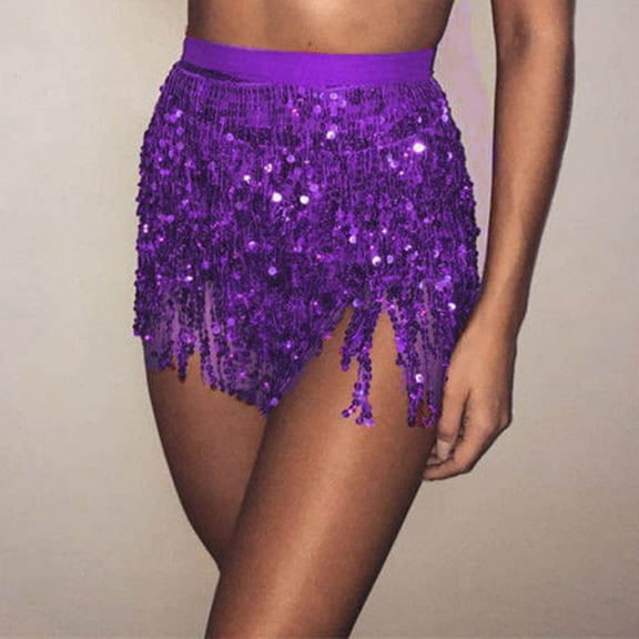 Skorts Skirts For Women Sequin Belly Dancer Tassel Wrap Skirt Club Mini Skirt Purple