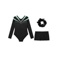 thumbnail image 3 of Haitryli Kids Girls Gymnastics Leotard Rhinestone Long Sleeve Ballet Jumpsuit Bodysuit with Shorts Hair Band Set Light Green 8, 3 of 5