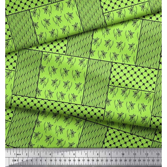 Soimoi Rayon Fabric Artistic Floral & Waves Patchwork Print Fabric by the Yard 56 Inch Wide