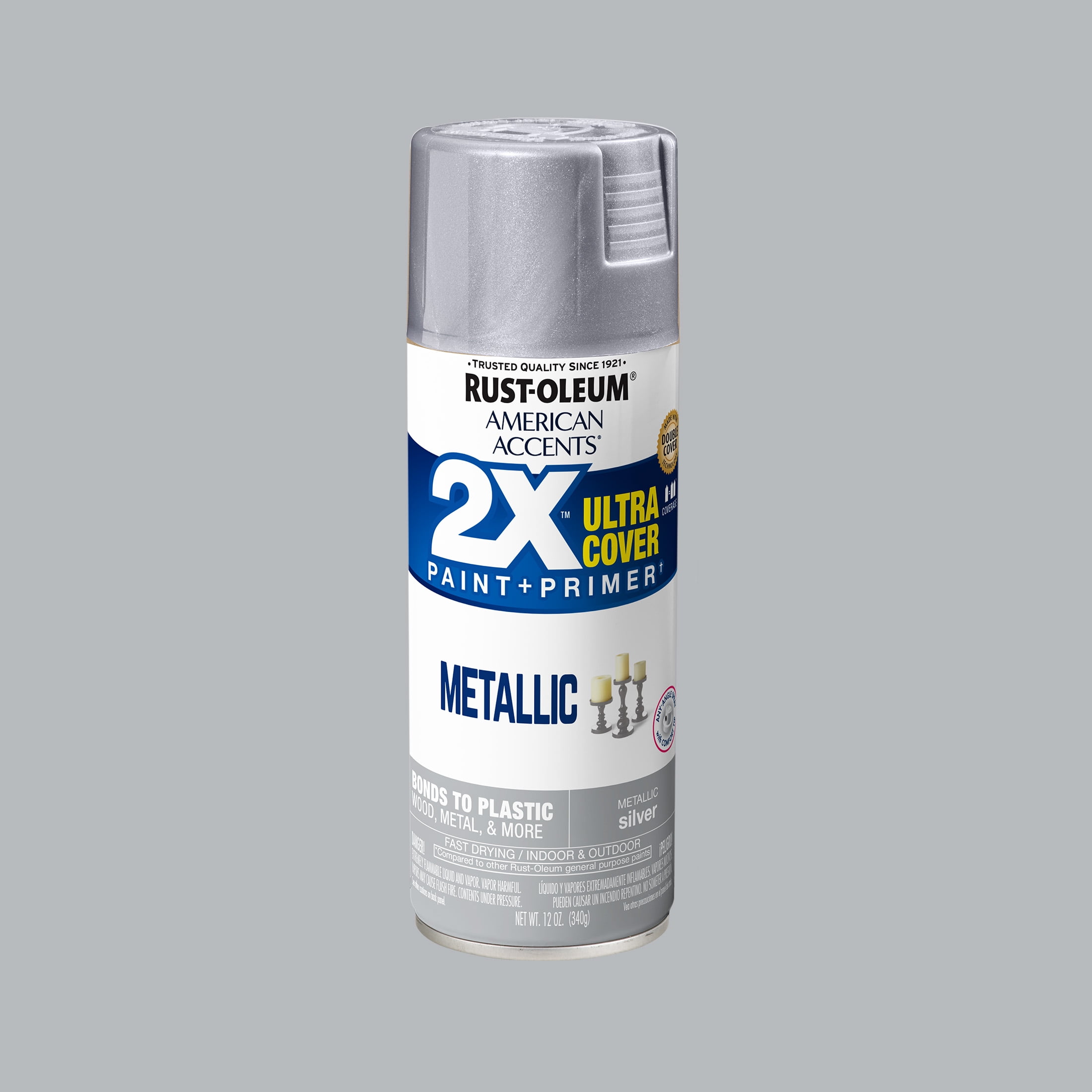 (6 pack) Silver, Rust-Oleum American Accents 2X Ultra Cover Metallic Spray Paint-327910, 12 oz