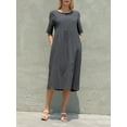 thumbnail image 3 of Women Empire Waist Midi Sundress Summer Casual Boho Beach Dresses Crew Neck Half Sleeve Long Dress with Pockets, 3 of 9