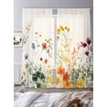 thumbnail image 3 of Beige Floral Spring Semi Sheer Window Curtains 96 Inches Long, Vintage Farmhouse Flowers Rod Pocket Voile Silky Chiffon Curtain Light Filtering Drapes for Living Room, Kitchen, 52"x96", 2 Panels, 3 of 9