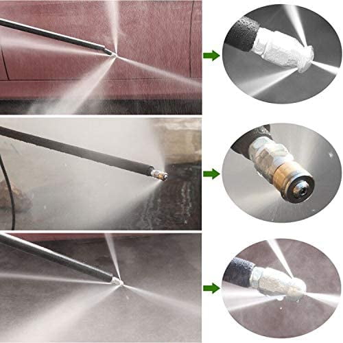 Sewer Jetter Kit 100FT for Pressure Washer 5800PSI Drain Cleaner Hose 1 4 Inch NPT Corner Rotating and Button Nose Sewer Jetting Nozzle Spanner