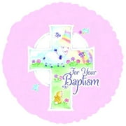18" Baptism Cross and Sheep " For Your Baptism " Theme Pink Foil Balloon ( 3 Balloons )