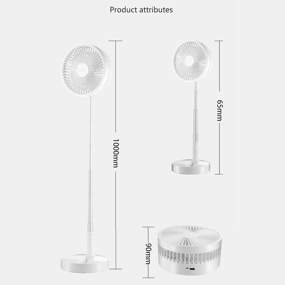 JLLOM Portable Stand Fan Folding Pedestal USB Rechargeable Telescopic Table Floor Fan