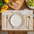 thumbnail image 4 of Flowers Birds Placemats Set of 6, Country Retro Botanical Floral Branches Placemats for Dining Table, Place Mats for Kitchen Tabletop, Waterproof Wipeable Dining Table Mats Set, 4 of 9