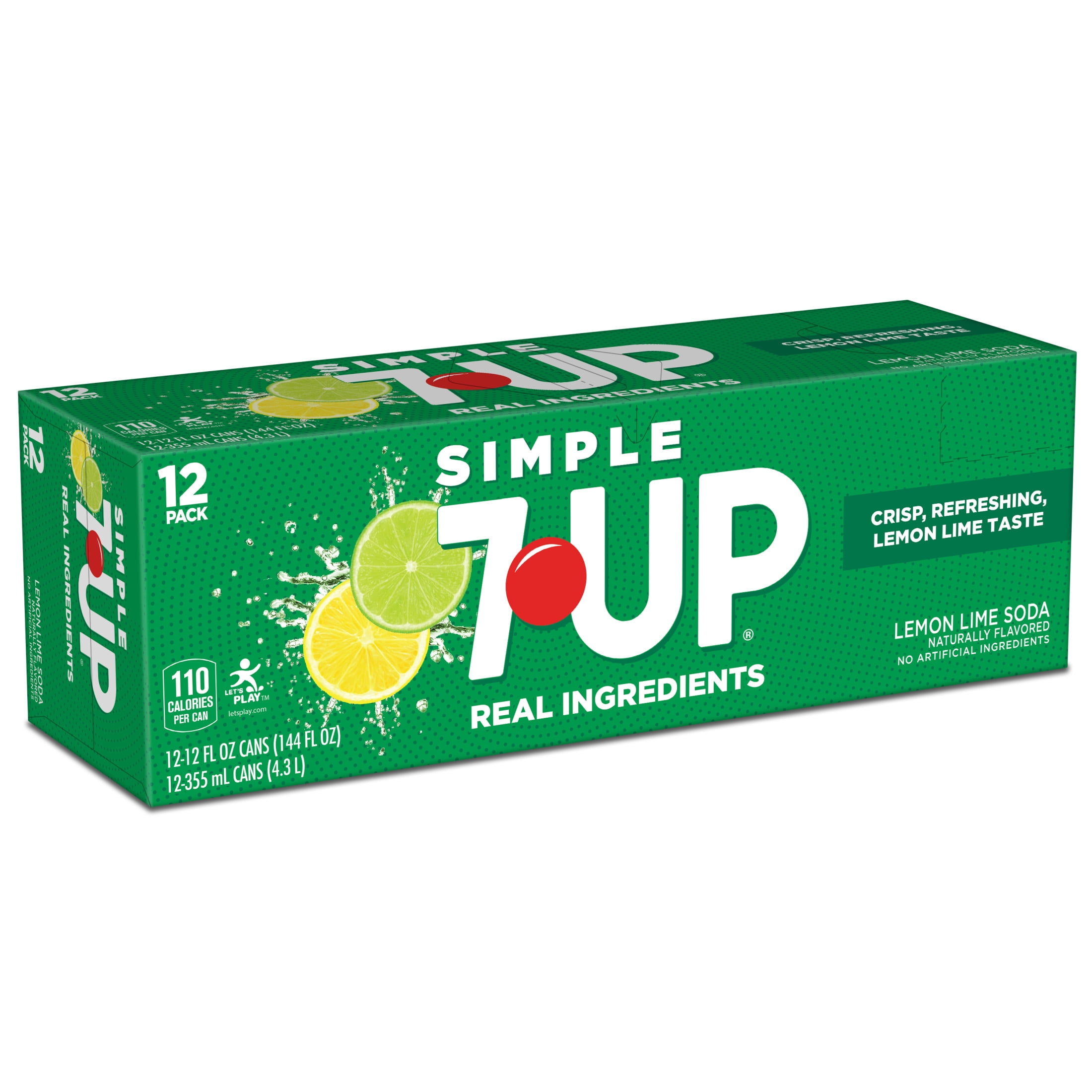 Simple 7UP Caffeine Free Lemon Lime Soda Pop, 12 fl oz, 12 Pack Cans