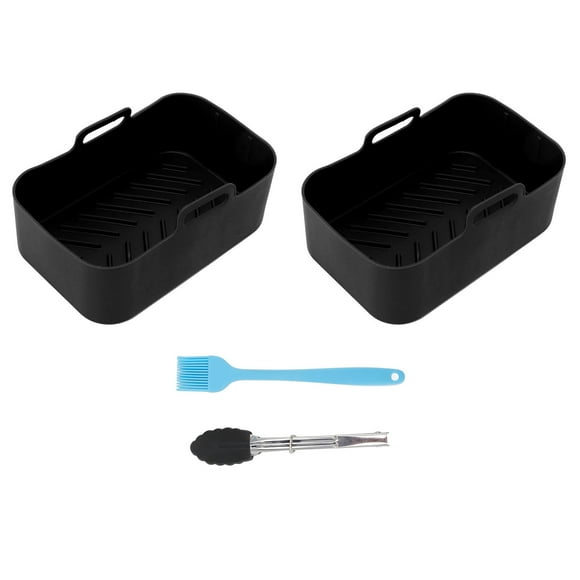 Silicone Air Cooker Pot for Ninja DZ201 Foodi 8QT Dual Fryer With Brush and Clip Cooking Accessories 19.5x12.7x7cm Black
