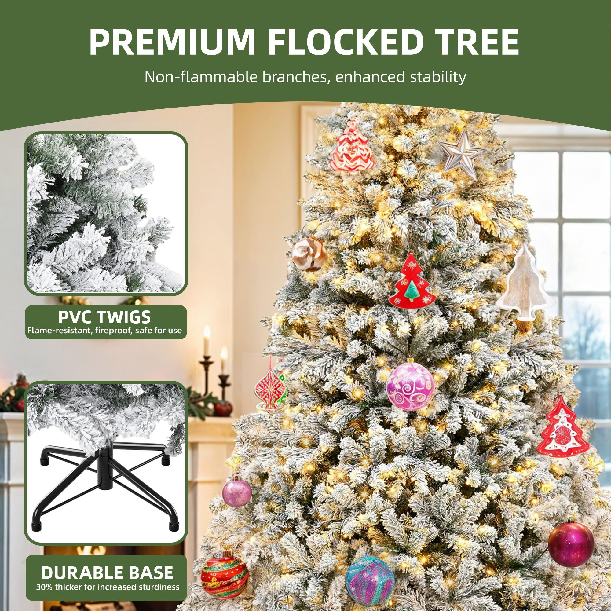 Uforic 6ft Pre-Lit Snow Flocked Christmas Tree With Remote photo 4
