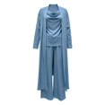 thumbnail image 3 of JIAYUE Women 3 Piece Outfit 3/4 Sleeve Long Cardigan Cowl Neck Top Elastic Waist Wide Leg Pants Set for Vacation Beach Travel, 3 of 3