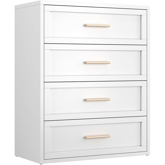 Metal White 4 Drawer Dresser for Bedroom, Tall Bedroom Dresser with Large Drawer & Golden Handles,Metal Storage Organizer Cabinet Chest of Drawer for Closet, Living Room,Children's Room