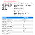 thumbnail image 2 of Front and Rear Brake Pad and Rotor Kit - Compatible with 2020 - 2022 Hyundai Sonata 2021, 2 of 2