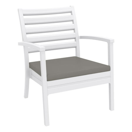 Luxury Commercial Living 35" White and Taupe Gray Outdoor Patio Club Armchair with Cushion- Extra