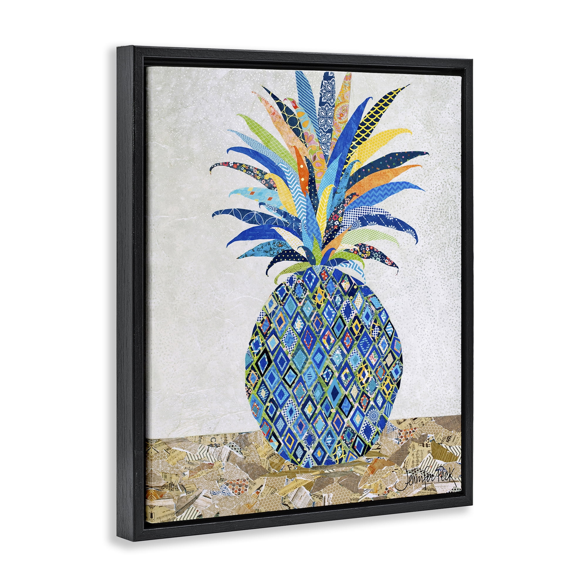 Stupell Industries Mosaic Patterned Pineapple Food & Beverage Painting Black Floater Framed Art Print Wall Art, 25 x 31