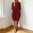 thumbnail image 2 of Oversized Baggy Midi Dress for Women Crew Neck Casual Loose Summer Dress with Pockets Basic Ladies Gown Knee Length Sundress, 2 of 5