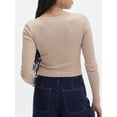 thumbnail image 3 of Liacowi Women Long Sleeve Crop Tops Solid Color Buttons Scoop Neck Casual T-Shirts Spring Fall Slim Fit Shirts Streetwear, 3 of 5