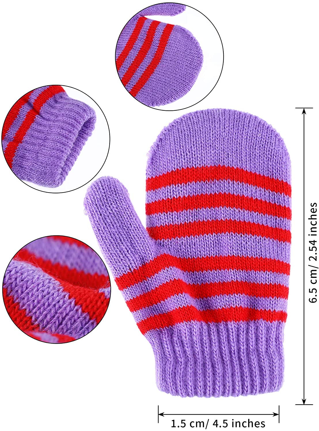 6 Various Colors 12 Pairs Kids Knitted Mittens Winter Warm Stretch Gloves Infant Mitten Gloves for Boys Girls 
