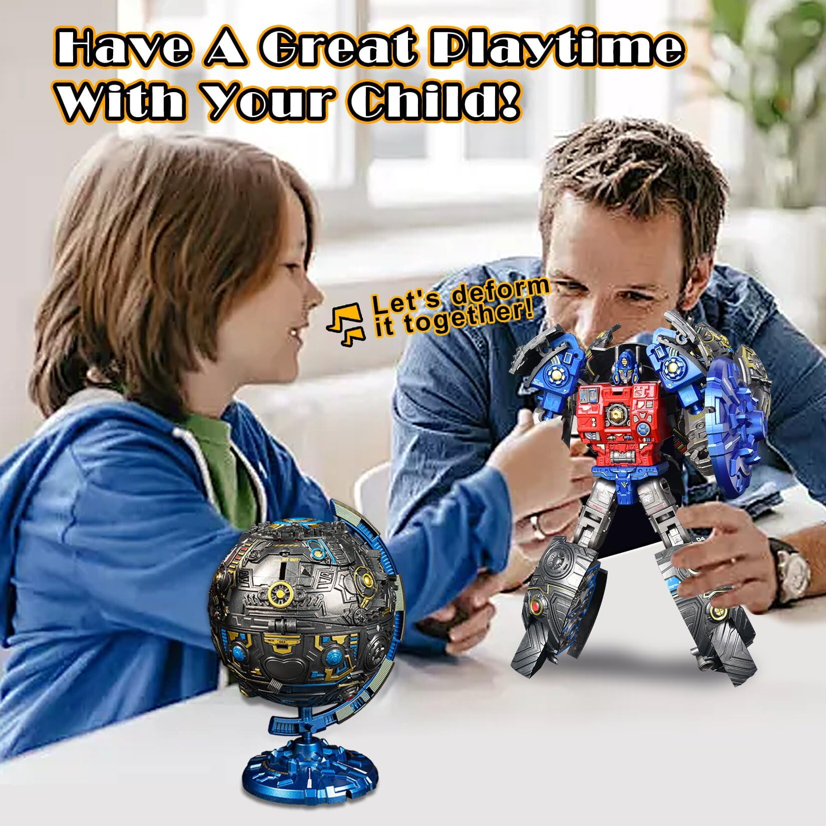 Yerloa Globe Transforming Toy, 2 in 1 Transform into Robot Action Figure, DIY Transformation Figure Toys for Kids & Adults Action Figures for Boys Party Favors Gift