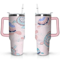 40oz Cute Ocean Life Turtle Stainless Steel Flip Straw Tumbler Spill Proof Travel Cup Double Wall Vacuum Insulated Coffee Mug with Top Handle