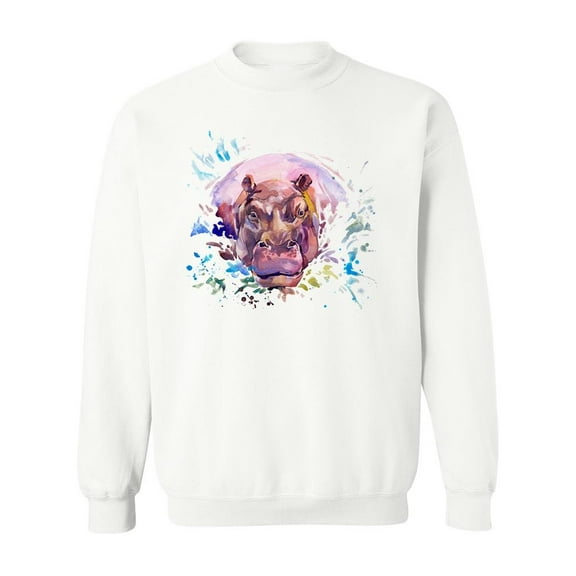 Watercolor Hippopotamus Sweatshirt Men - Men Sweatshirt, White, Large