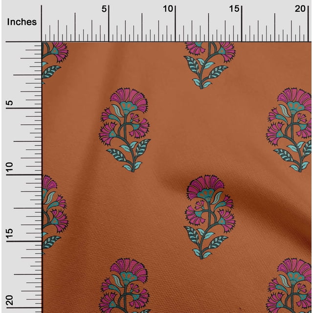 oneOone Cotton Cambric Rust Brown Fabric Floral Block Sewing Craft Projects Fabric Prints By Yard 56 Inch Wide