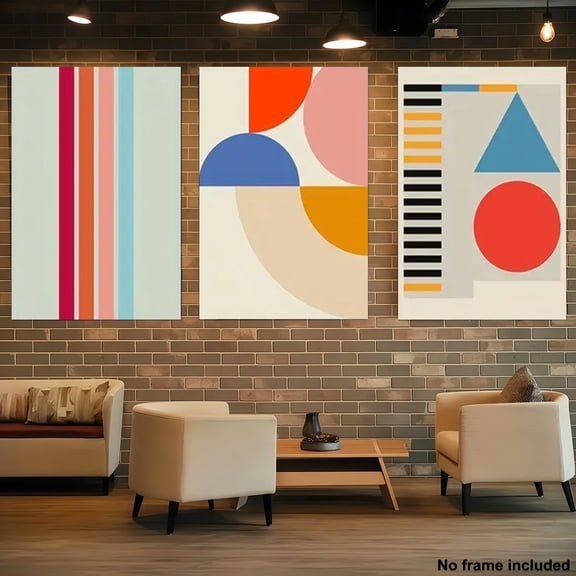 3pcs, 2D Frameless Canvas Art, Set of 3 Living Room Decorative Paintings, Bauhaus Exhibition Modern Geometric Abstract Japanese Nordic Wall Art Prints, Unframed, 2D Flat, Perfect for Room Decor