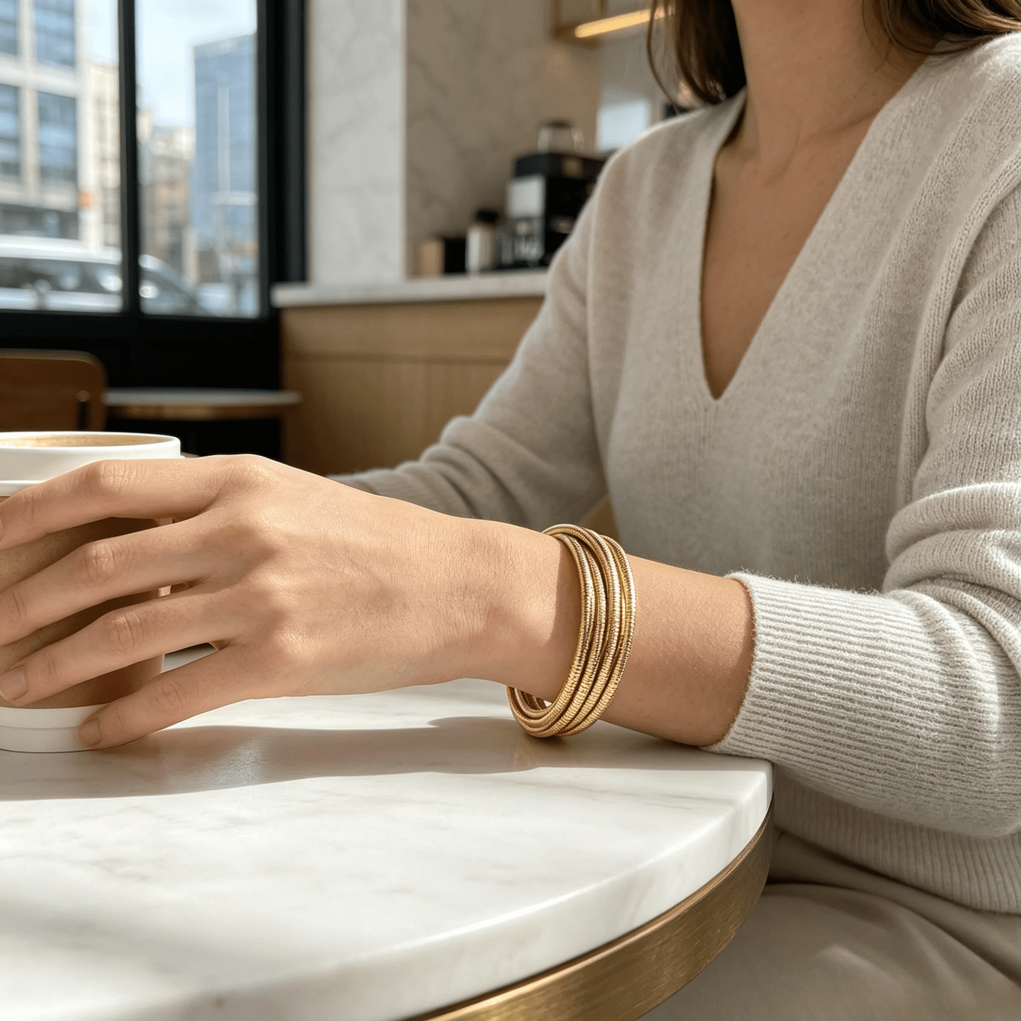 14K Gold A Personalized Simple and Cool Style Multi-Layered Winding Line Spring Bracelet
