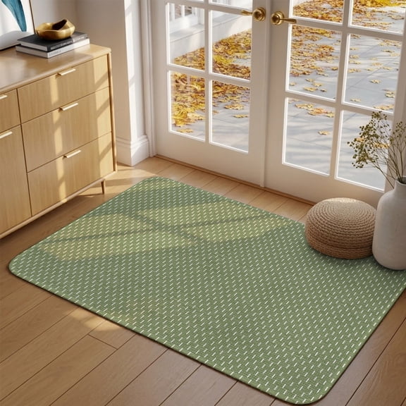 Doormat Sage Green Woven Dashes Front Door Mat Entrance Soft Non Slip Absorbent Doormats Micro Stitches Texture Floor Mat Rugs for Entryway Porch Bathroom Bedroom Kitchen Indoor Outdoor 16"x24"
