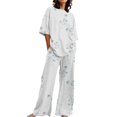 thumbnail image 2 of Ensembles de Pyjama pour Femmes, Convenant à l'Été, Col Rond, Manches Courtes Amples, Haut Chemise à Imprimé Floral avec Pantalon, Grande Taille, Ensemble 2 TTTG, 2 of 5