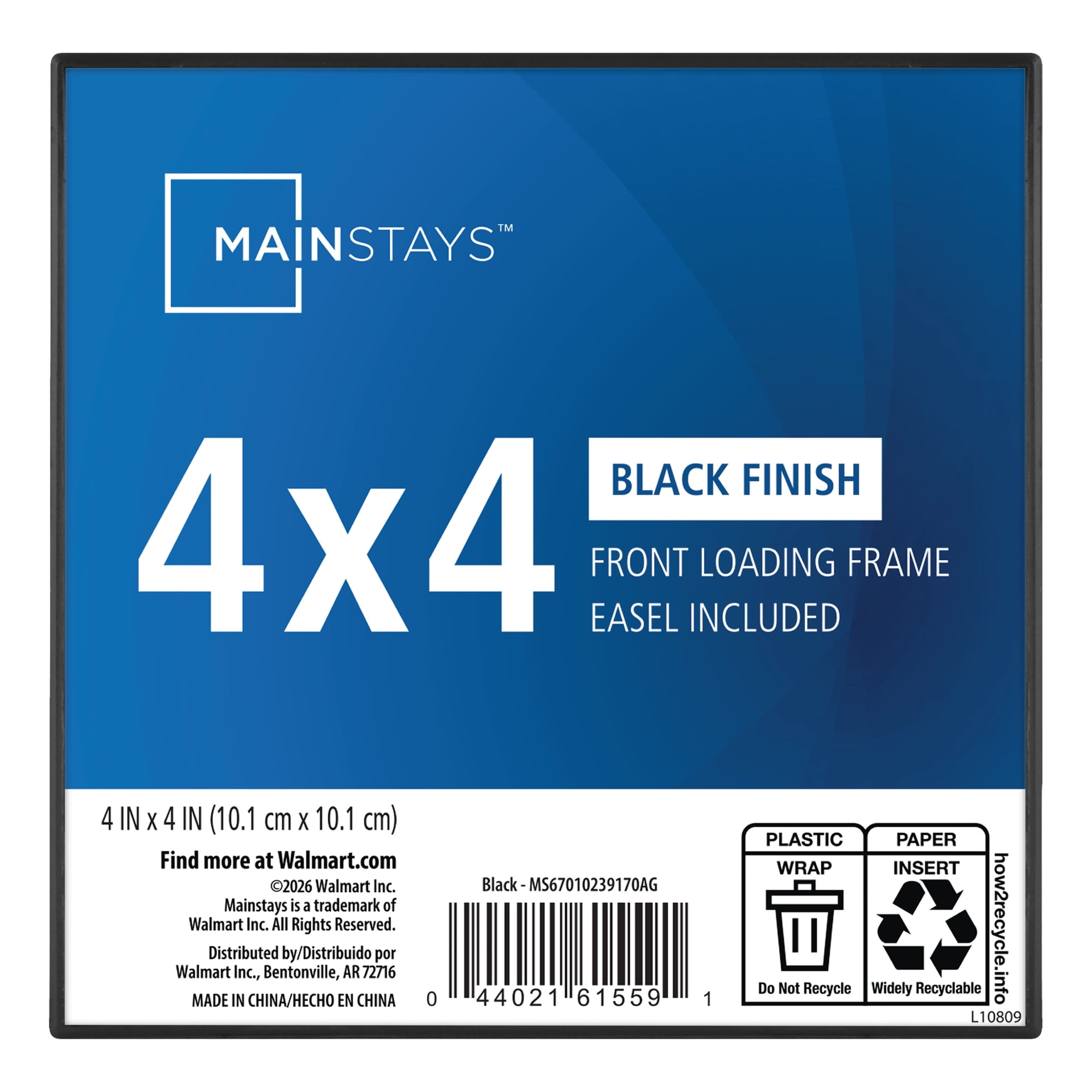 Mainstays 4 x 4 Picture Frame, Black, Front Loading, Wall or Tabletop