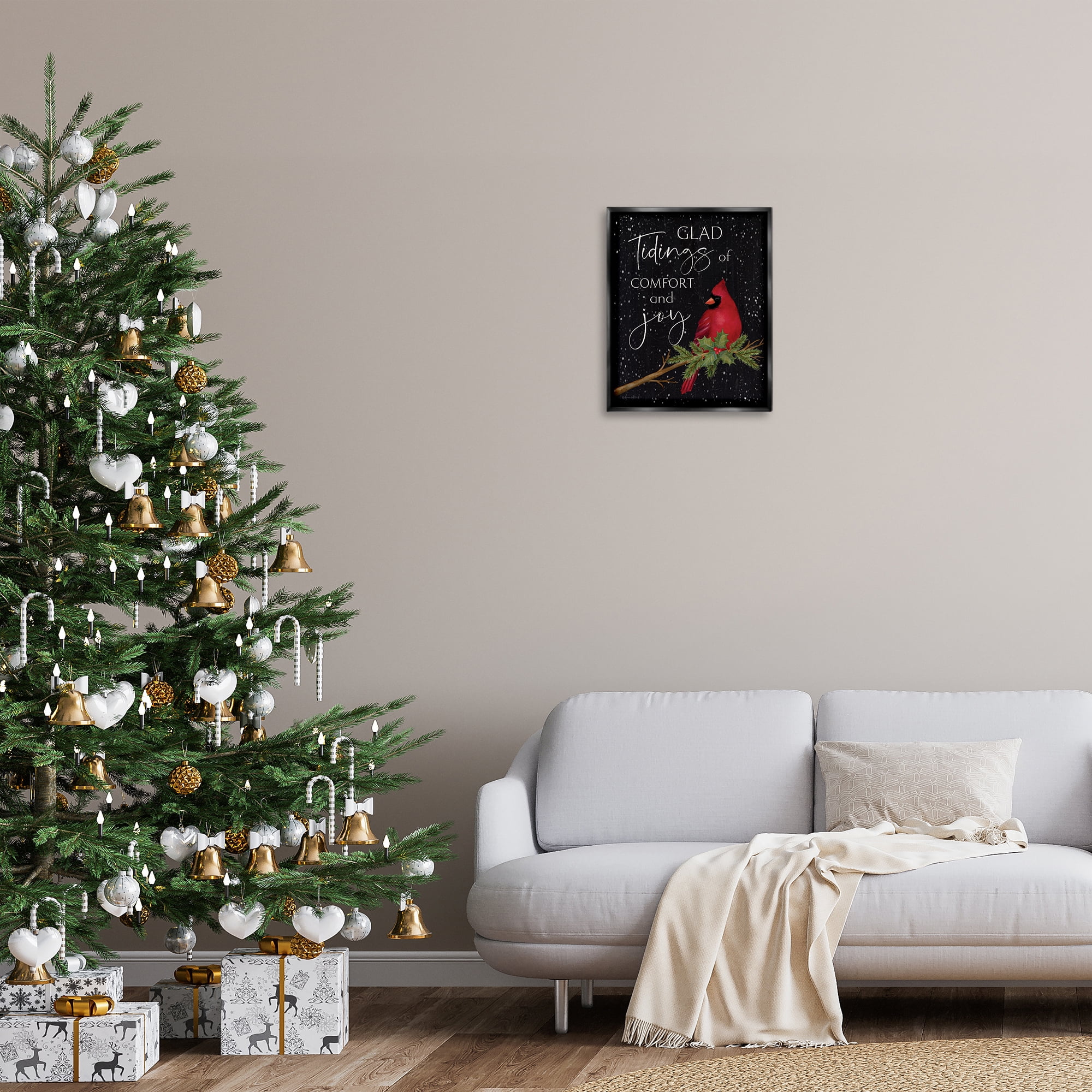 Stupell Industries Comfort & Joy Cardinal Holiday Painting Black Floater Framed Canvas Art Prints Wall Art, 17 x 21
