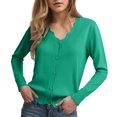 thumbnail image 6 of felwors Women's V Neck Long Sleeve Scalloped Knit Cardigan Lightweight Soft Sweater Green, XXL, 6 of 8