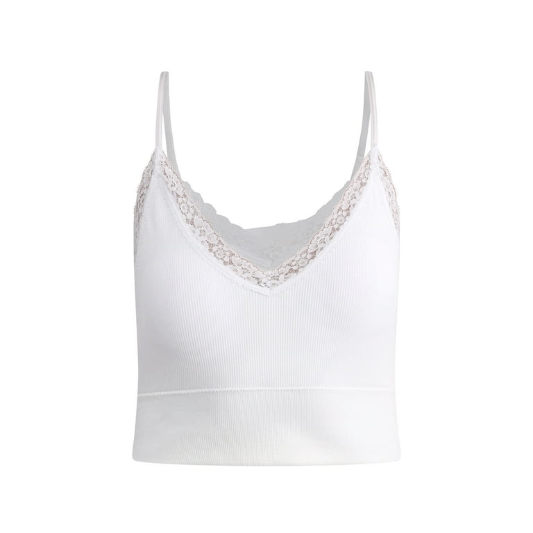 No Boundaries Cropped Rib Cami with Lace Trim, Women's