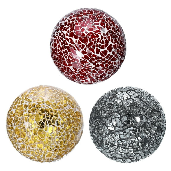 Uxcell 3Pcs Decorative Glass Balls 3.15 Inch Orbs Centerpiece Balls Mosaic Glass Balls, Silver Black, Red, Green