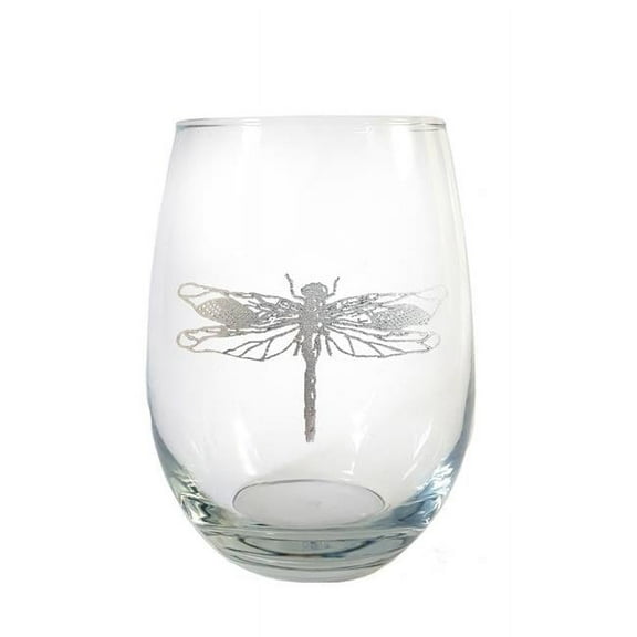18 oz Dragonfly Engraved Stemless Wine Glass