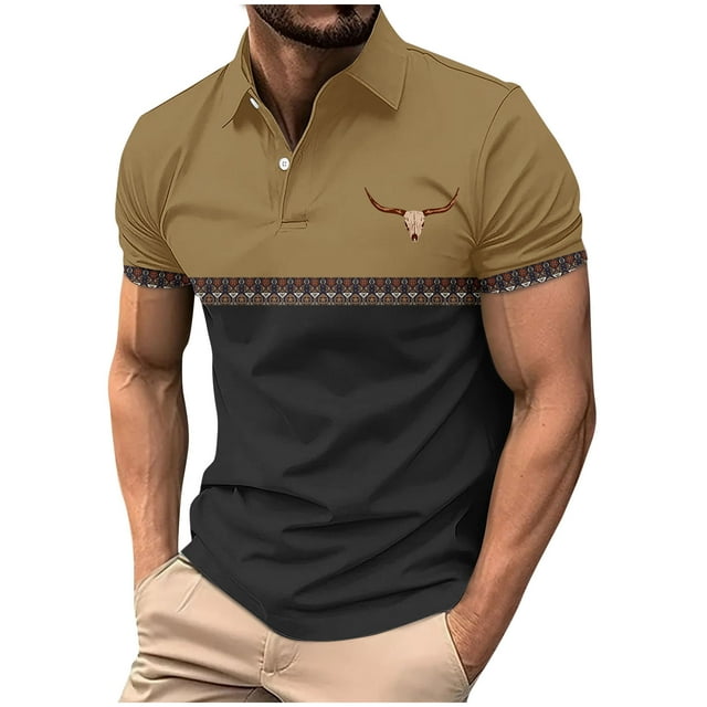 Mens Manga Corta Botón Abajo Camisas con Bolsillo de Impresión Solapa Cuello Gira Blusa de Suéter